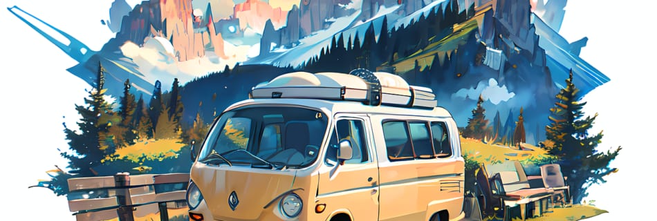 van, create ai, car, road, travel, background, mountain, sky, cloud, nature, camping, camper